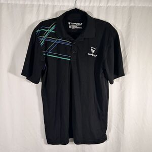Top Golf Polo Shirt Men's Medium Black Graphic Print Short Sleeve 1/4 Button